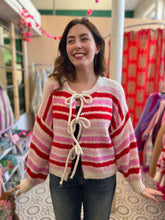 Load image into Gallery viewer, MILLY Stripe Tie Cardigan (white, red and pink)