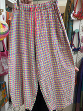 Load image into Gallery viewer, Gingham seersucker barrel trousers (neon green/purple)