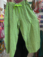Load image into Gallery viewer, Gingham seersucker barrel trousers (neon/denim)