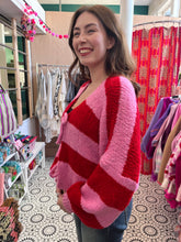 Load image into Gallery viewer, LILY Wide Stripe Tie Cardigan (red/pink)