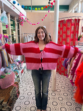Load image into Gallery viewer, LILY Wide Stripe Tie Cardigan (red/pink)