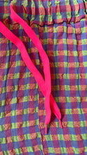 Load image into Gallery viewer, Gingham seersucker barrel trousers (neon green/purple)
