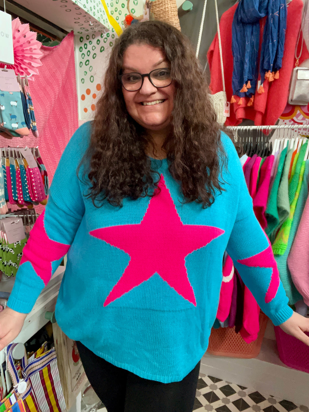 CURVE Star jumper (turquoise and pink)