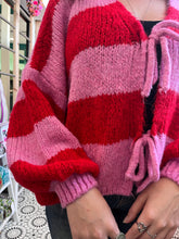 Load image into Gallery viewer, LILY Wide Stripe Tie Cardigan (red/pink)
