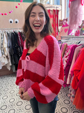 Load image into Gallery viewer, LILY Wide Stripe Tie Cardigan (red/pink)
