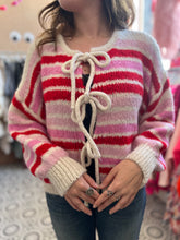 Load image into Gallery viewer, MILLY Stripe Tie Cardigan (white, red and pink)
