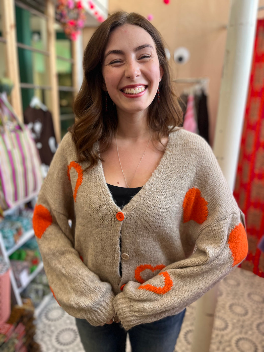 LIBBY Love Cardigan (stone/orange)