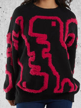 Load image into Gallery viewer, Dino-roar Flocked jumper (black and pink) 10-16
