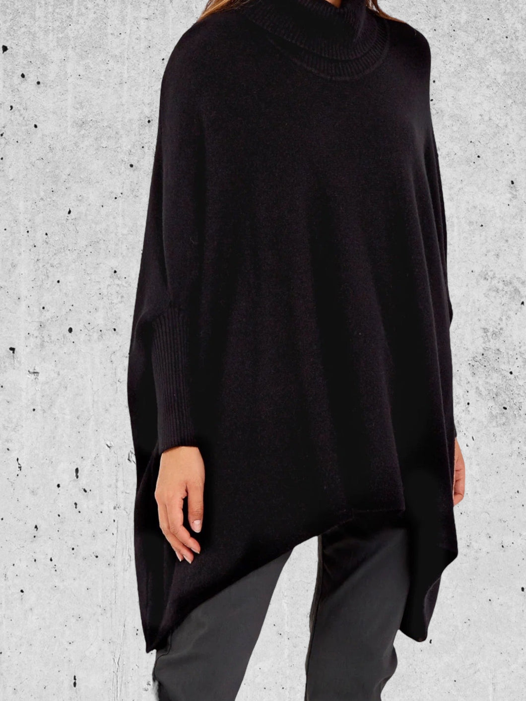 CURVE roll neck poncho style jumper (Black)