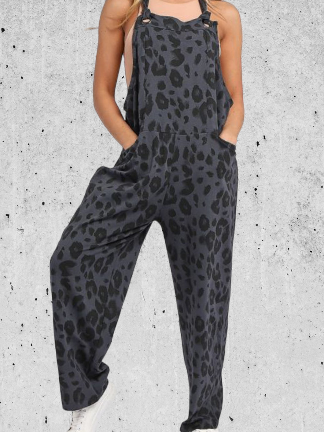 LUCY CURVE leopard dungaree (charcoal)