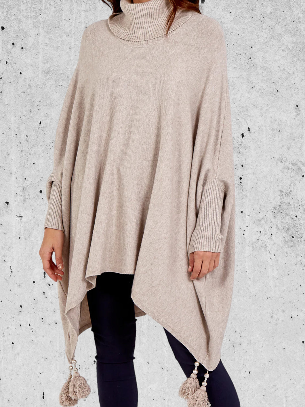 CURVE roll neck poncho style jumper (beige)
