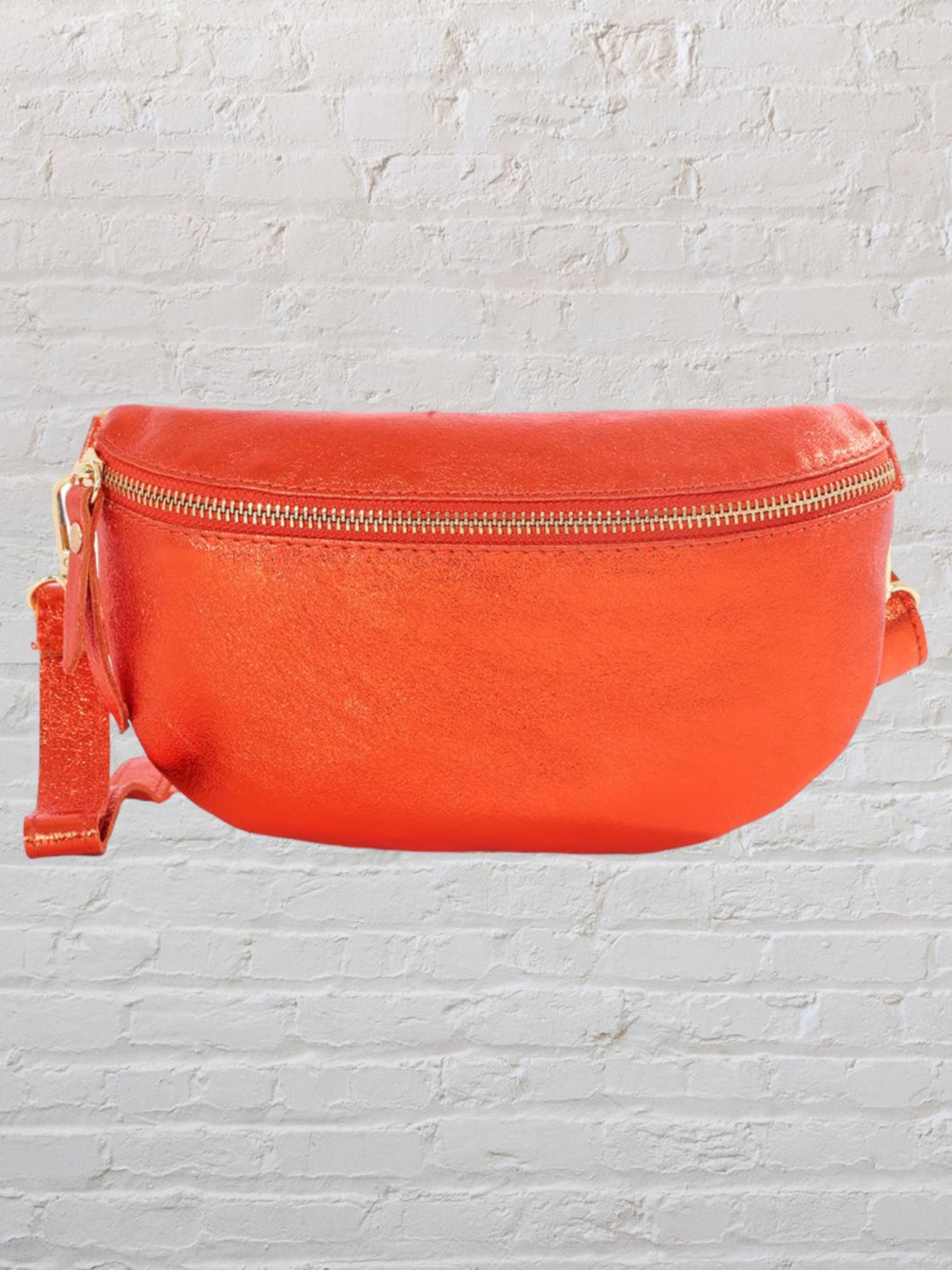 NEW Glorious metallic orange leather moon bag (small)